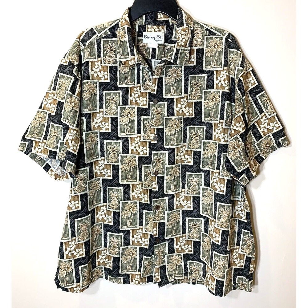 Bishop St. Apparel Shirt Mens 3XL Vintage Hawaiian Cotton Palm Trees USA made‎